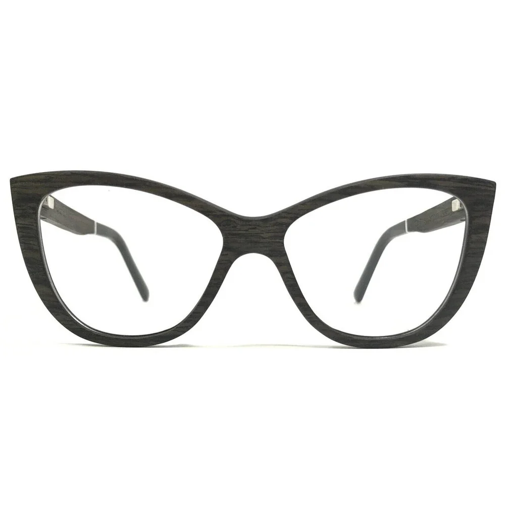 Upland Eyeglasses Frames Q355+M8 BOK Brown Wood Sharp Cat Eye 52-16-140